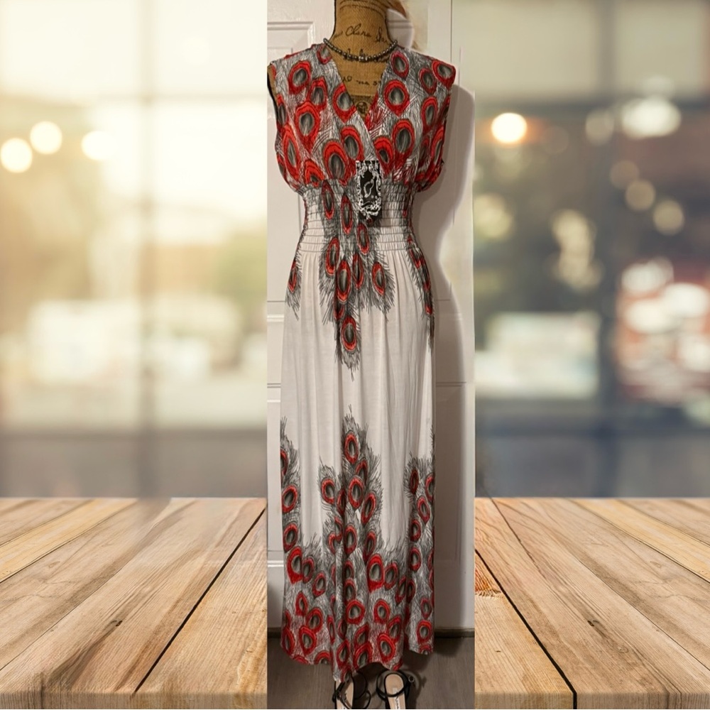 Elegant Red and White Maxi Dress